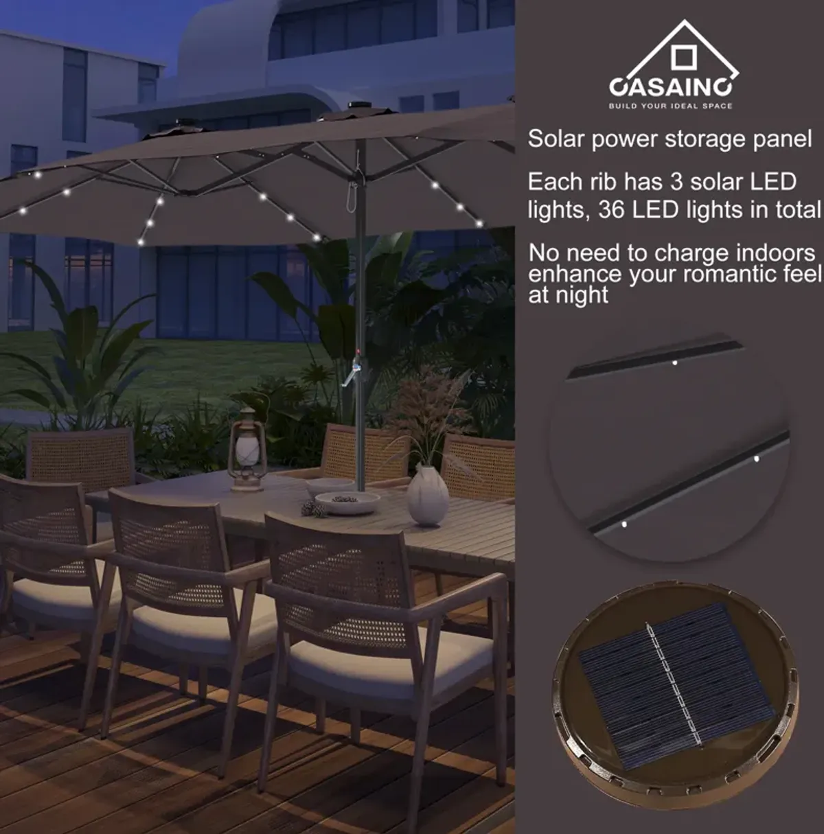 15ft Patio Maket Umbrella with base and led.