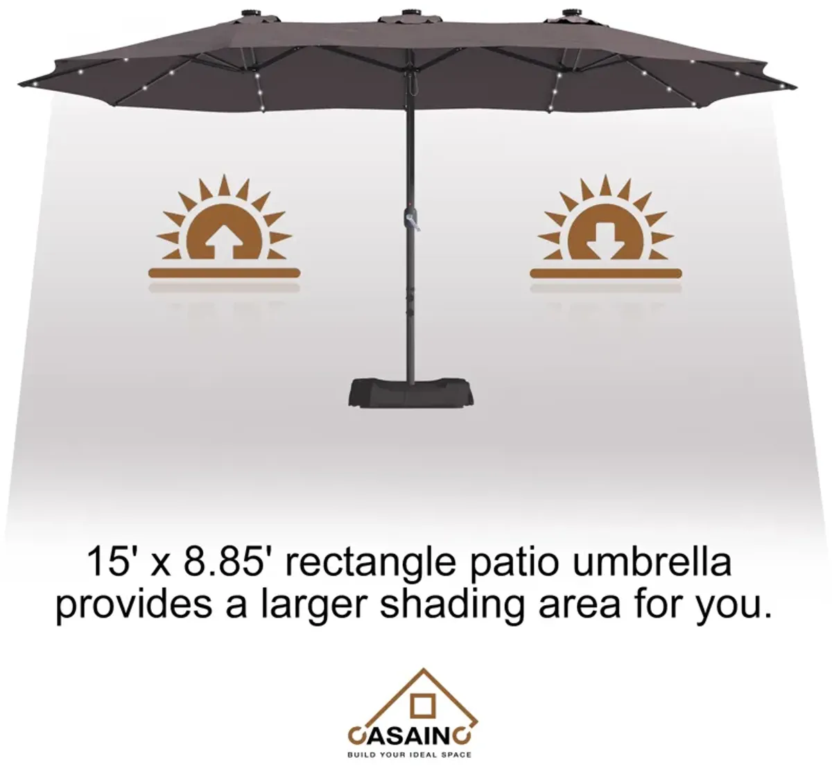 15ft Patio Maket Umbrella with base and led.