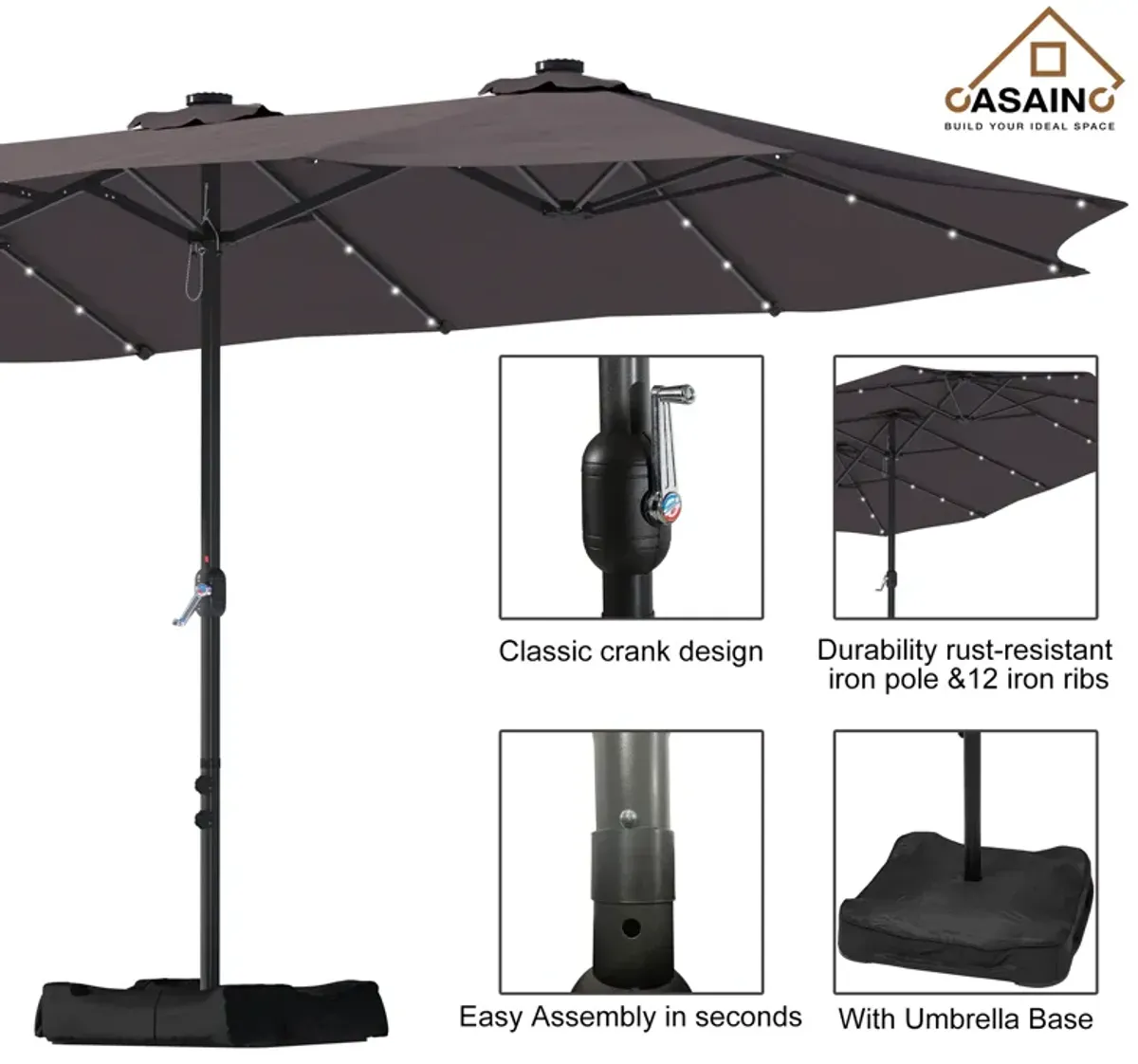 15ft Patio Maket Umbrella with base and led.