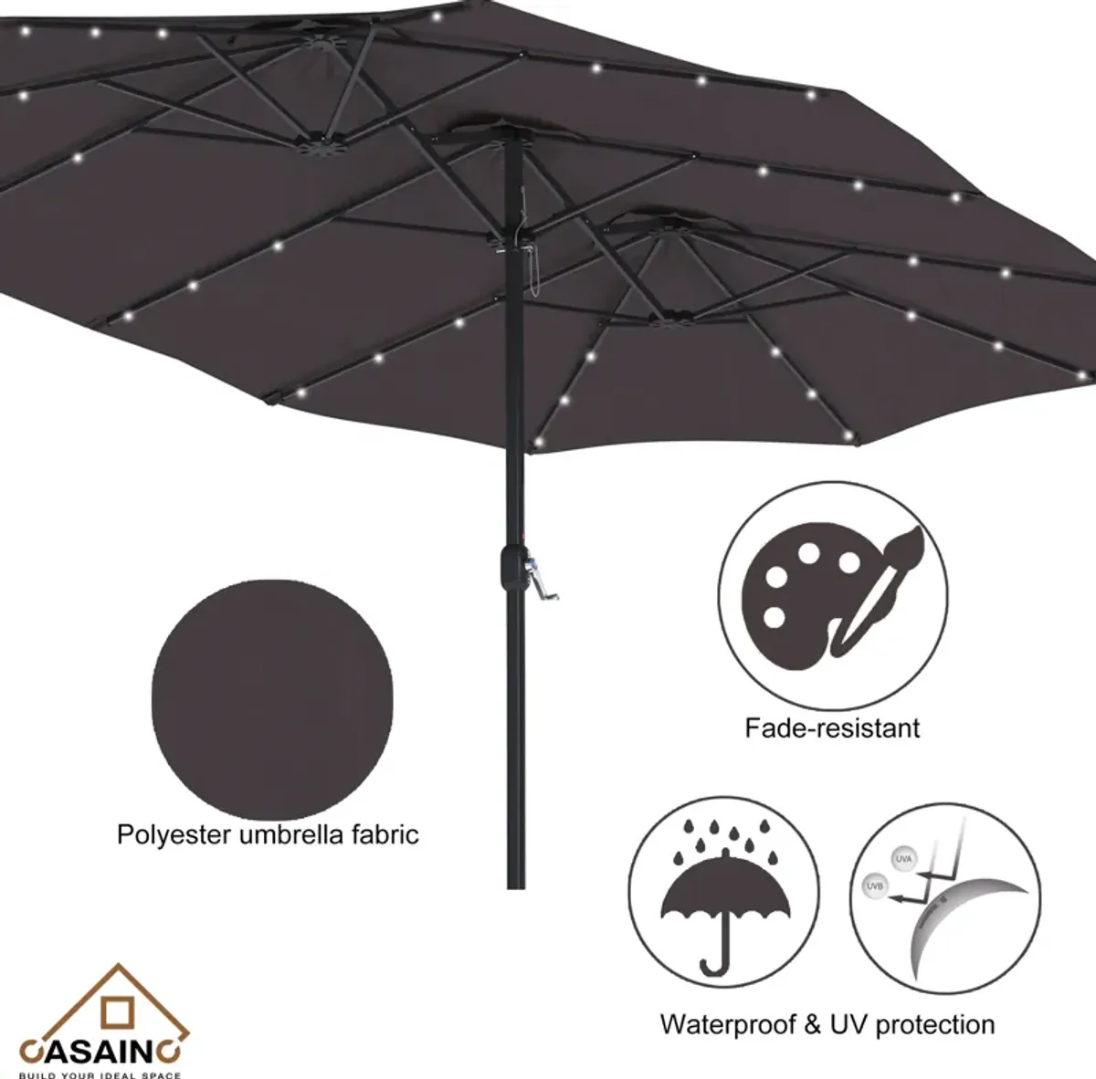 15ft Patio Maket Umbrella with base and led.