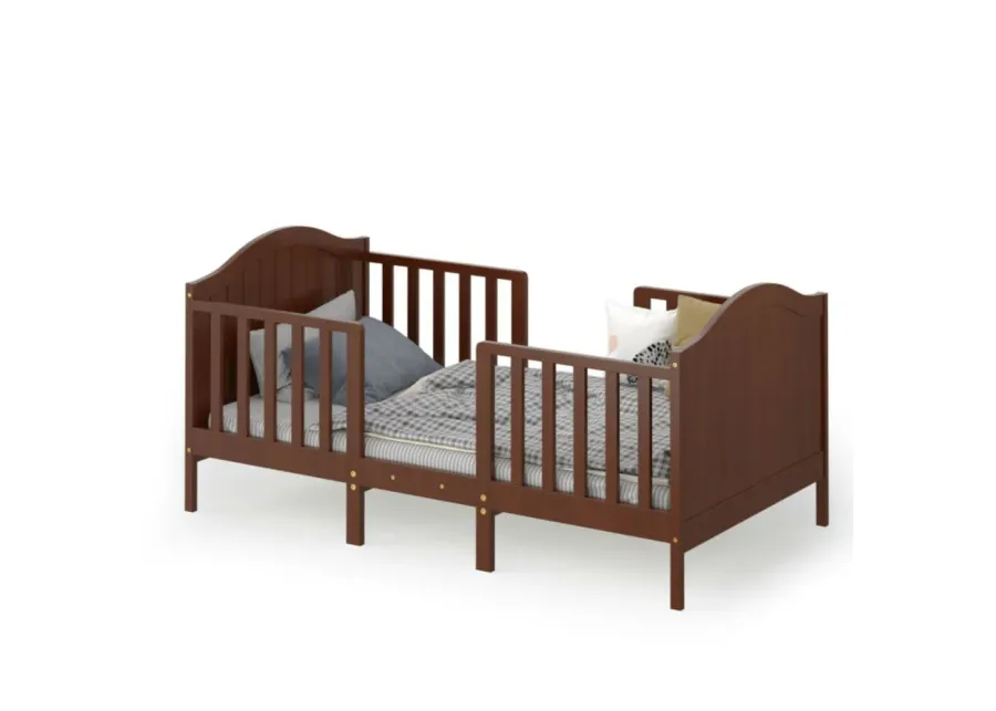 2-in-1 Classic Convertible Wooden Toddler Bed with 2 Side Guardrails for Extra Safety