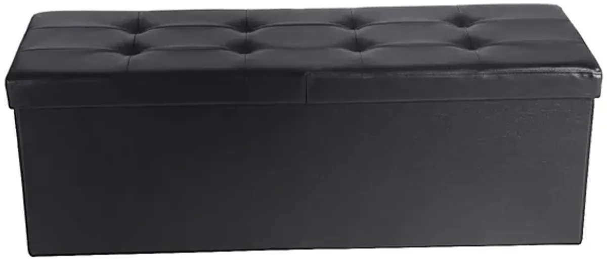 43" L Folding Storage Ottoman Bench with Flipping Lid - Faux Leather Storage Chest with Iron Frame Support