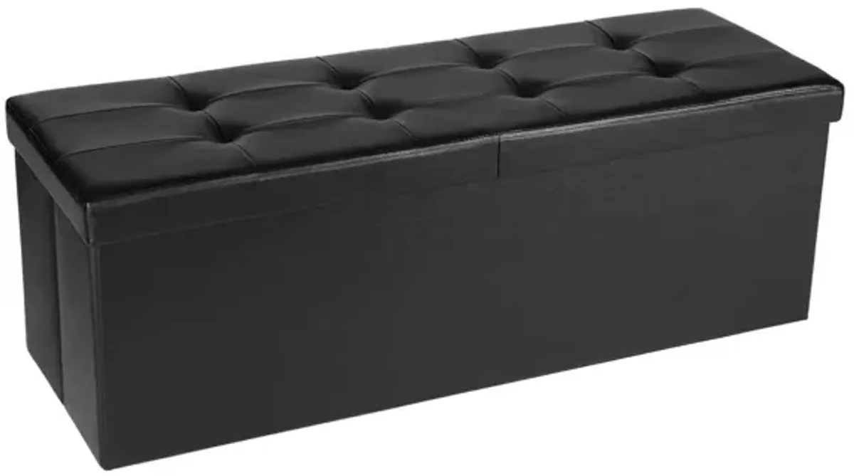 43" L Folding Storage Ottoman Bench with Flipping Lid - Faux Leather Storage Chest with Iron Frame Support