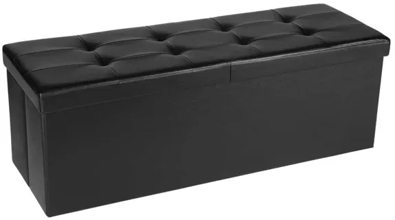 43" L Folding Storage Ottoman Bench with Flipping Lid - Faux Leather Storage Chest with Iron Frame Support