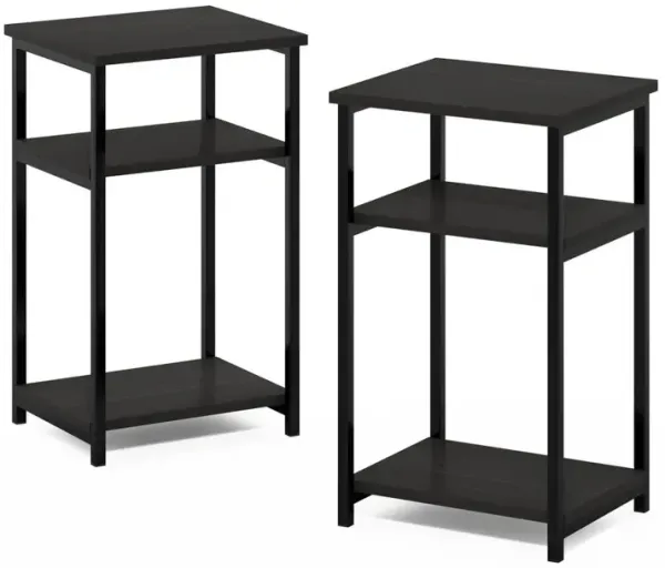Furinno Just 3-Tier Industrial Metal Frame End Table with Storage Shelves, 2-Pack, Espresso