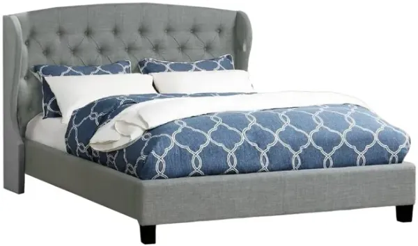 Jimi California King Bed, Upholstered Wingback Headboard, Gray Polyester - Benzara