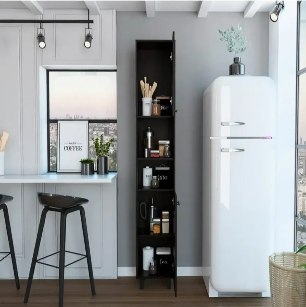 Pantry Cabinet Almada, Kitchen, Black