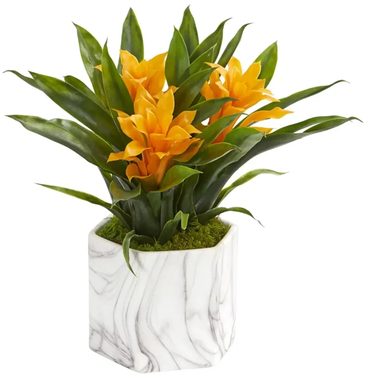 Hivvago Bromeliad Artificial Plant in Marble Finished Vase - Yellow