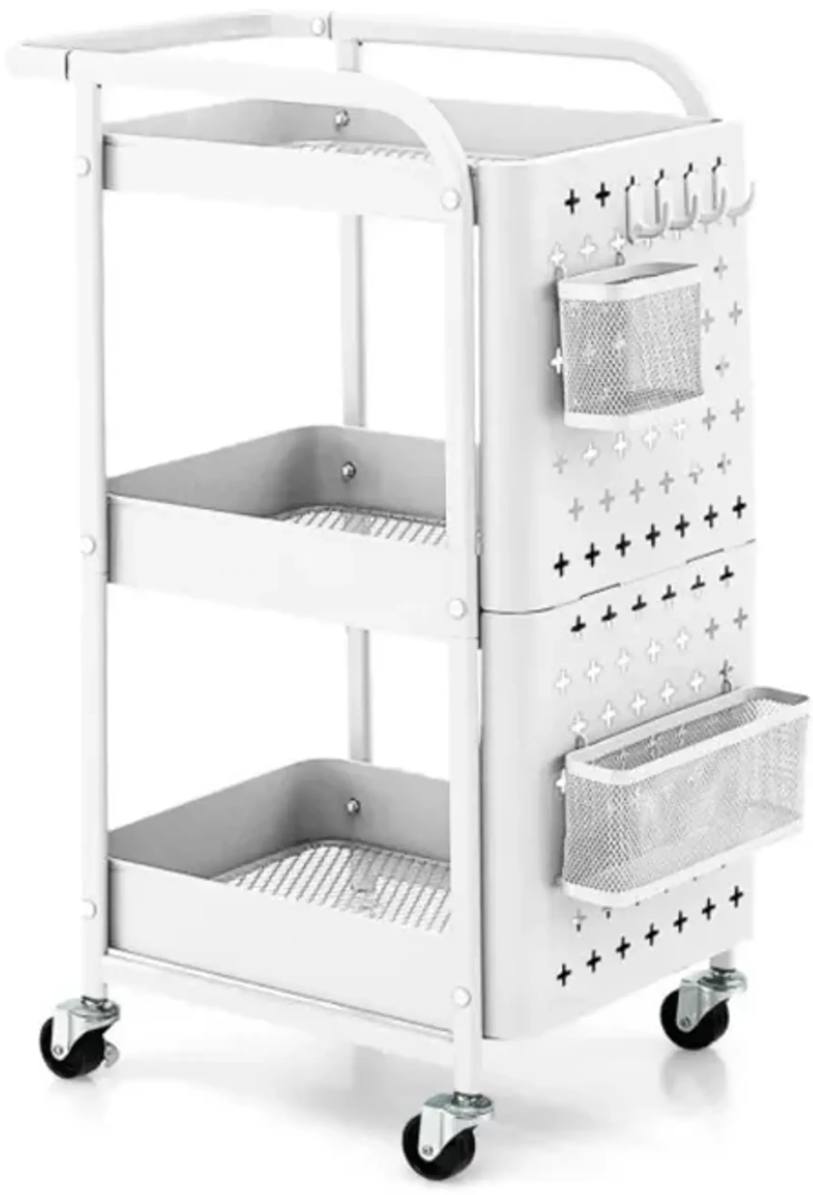 Hivvago 3-Tier Utility Storage Cart with DIY Pegboard Baskets