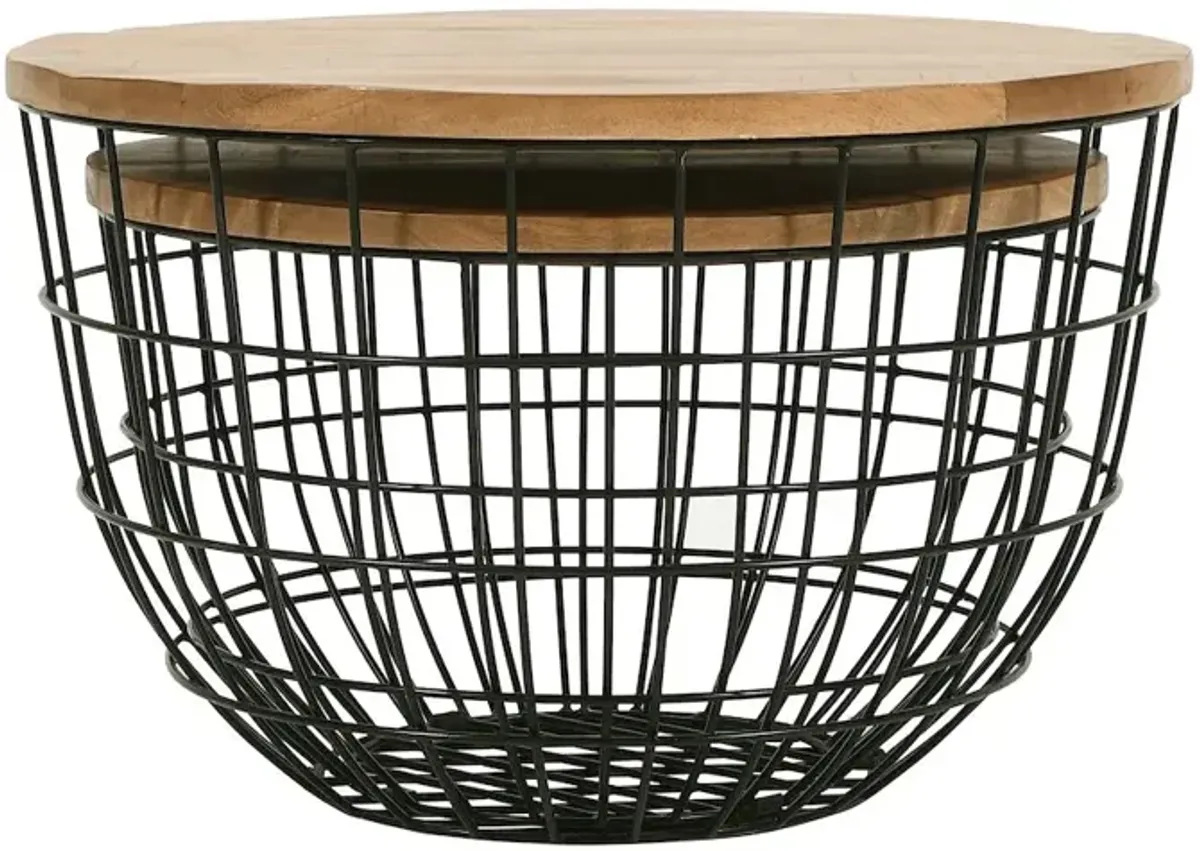 Jofran Rondo Nested Storage Solid Wood and Metal Basket Coffee Tables (Set of 2)