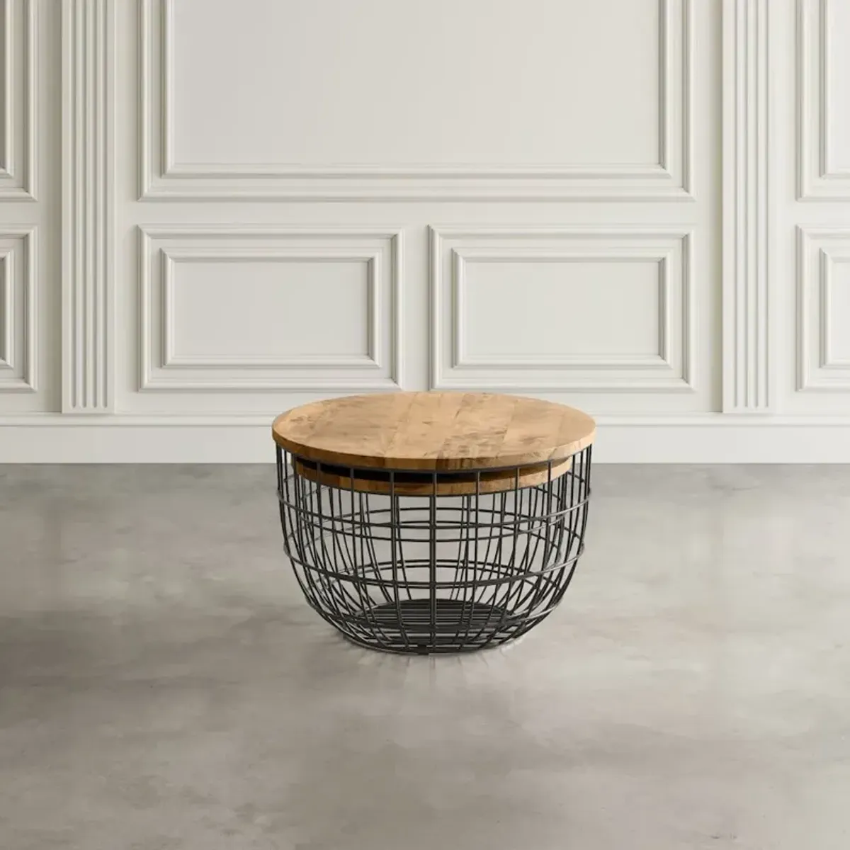 Jofran Rondo Nested Storage Solid Wood and Metal Basket Coffee Tables (Set of 2)