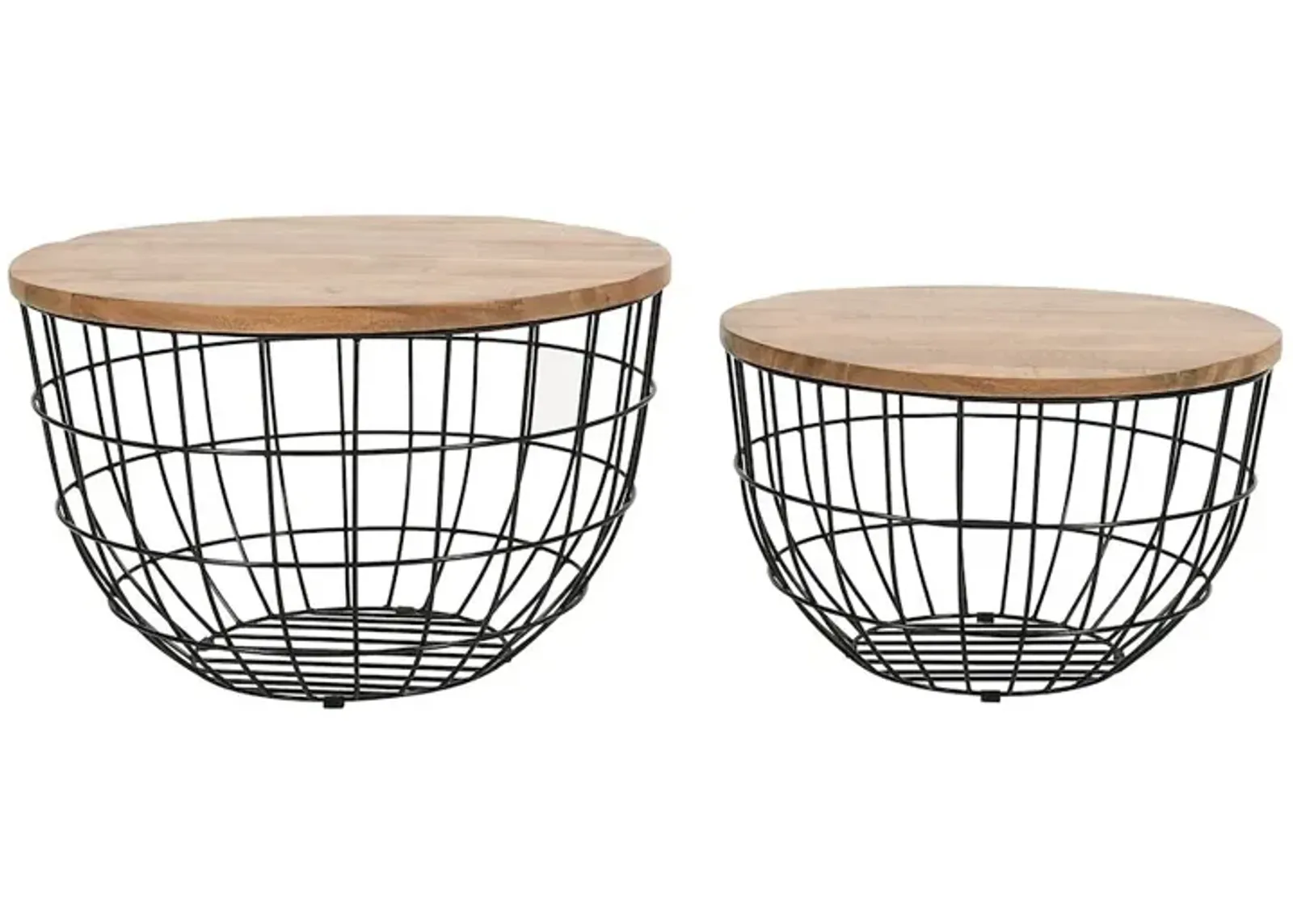 Jofran Rondo Nested Storage Solid Wood and Metal Basket Coffee Tables (Set of 2)