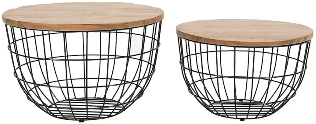 Jofran Rondo Nested Storage Solid Wood and Metal Basket Coffee Tables (Set of 2)