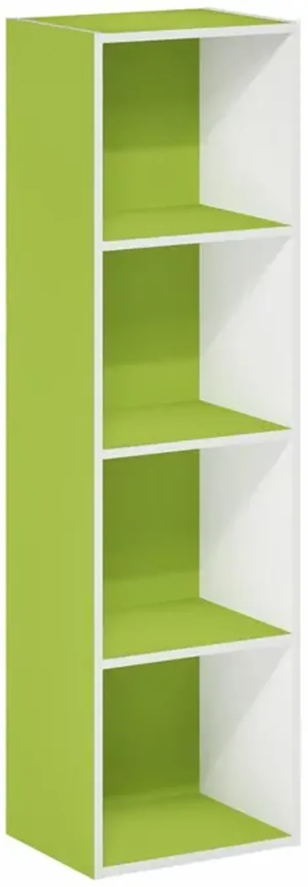 Furinno Pasir 4-Tier Open Shelf Bookcase, Green/White