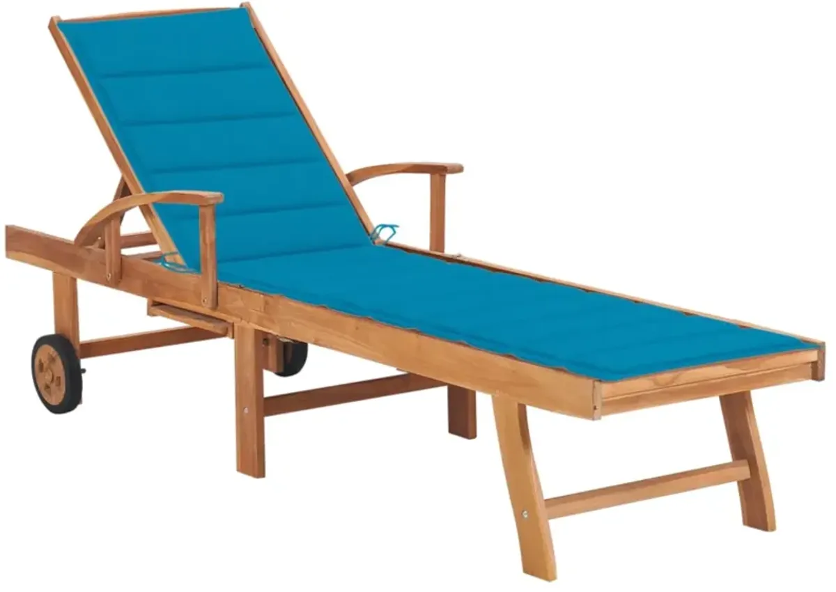 vidaXL Sun Lounger with Blue Cushion Solid Teak Wood