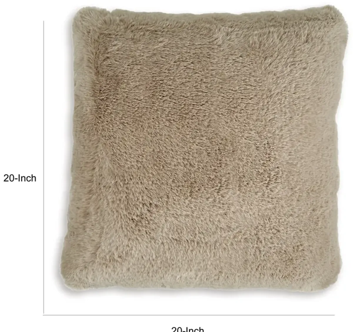 Difi Throw Pillow Set of 4, 20 Inch, Faux Rabbit Fur Face, Taupe Polyester -