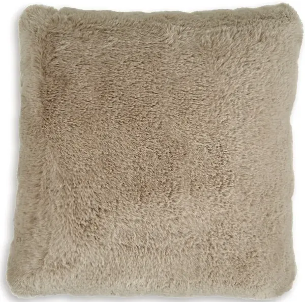 Difi Throw Pillow Set of 4, 20 Inch, Faux Rabbit Fur Face, Taupe Polyester - Benzara