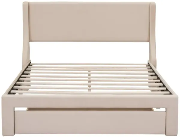 Queen Size Storage Bed Velvet Upholstered Platform Bed with a Big Drawer