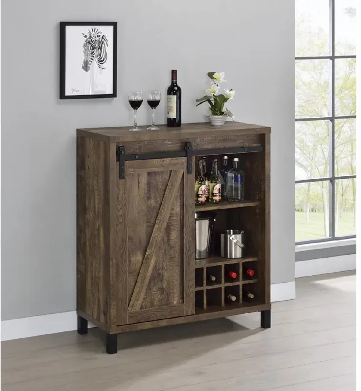 Arlington Bar Cabinet with Sliding Door Rustic Oak