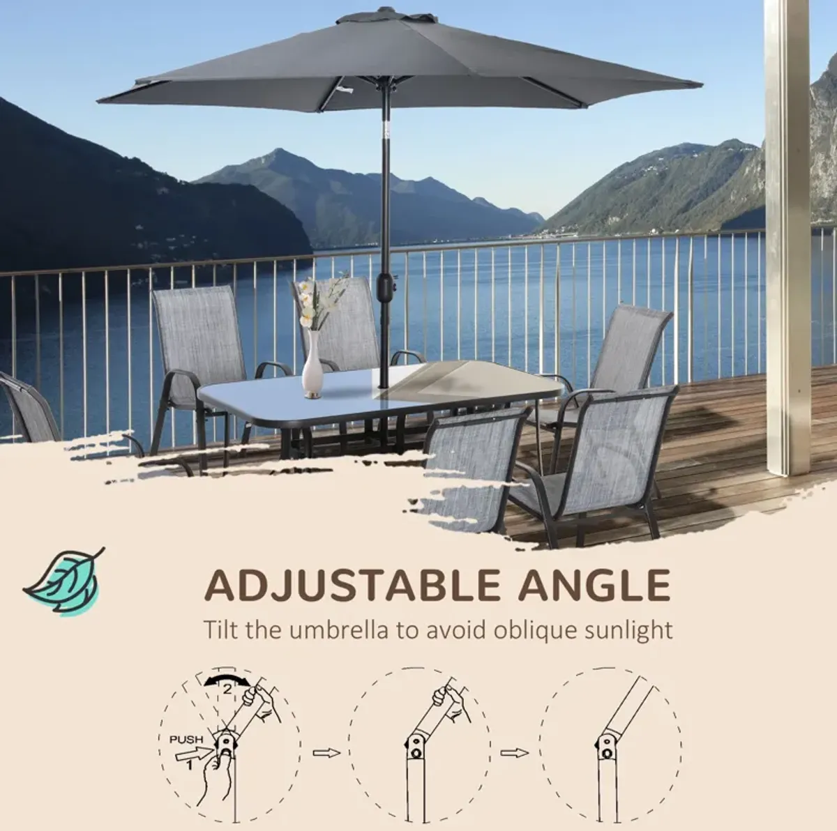 Grey Alfresco Dining: 8-Piece Outdoor Set with Adjustable Umbrella