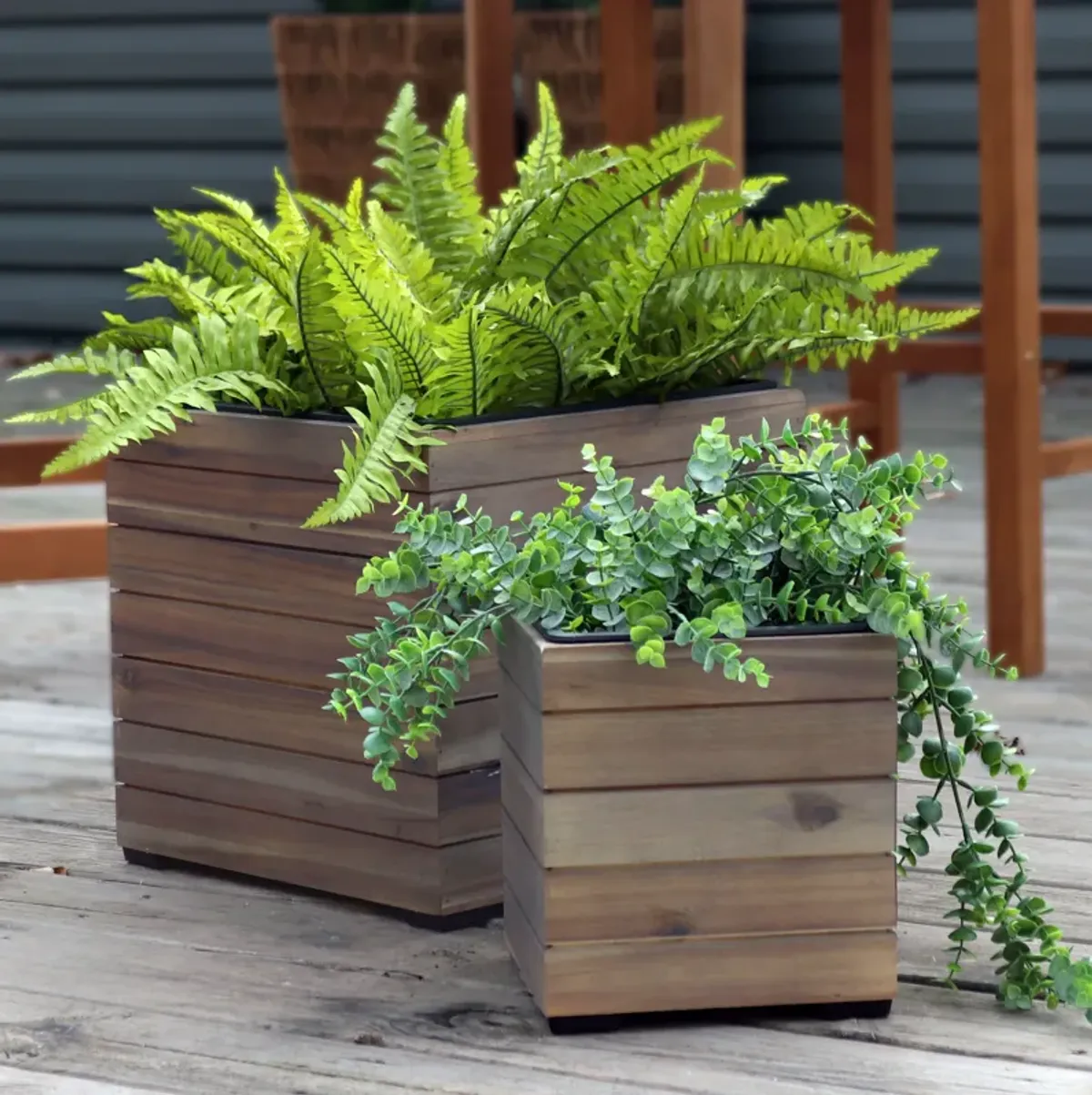 Sunnydaze 2-Piece Acacia Square Planter Boxes with Liners