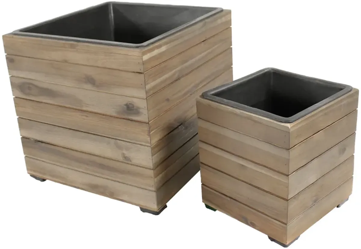 Sunnydaze 2-Piece Acacia Square Planter Boxes with Liners