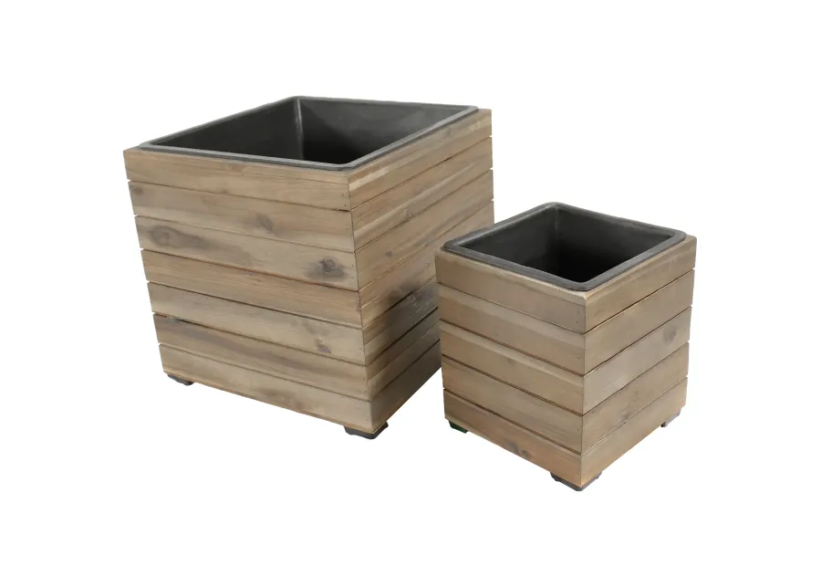 Sunnydaze 2-Piece Acacia Square Planter Boxes with Liners