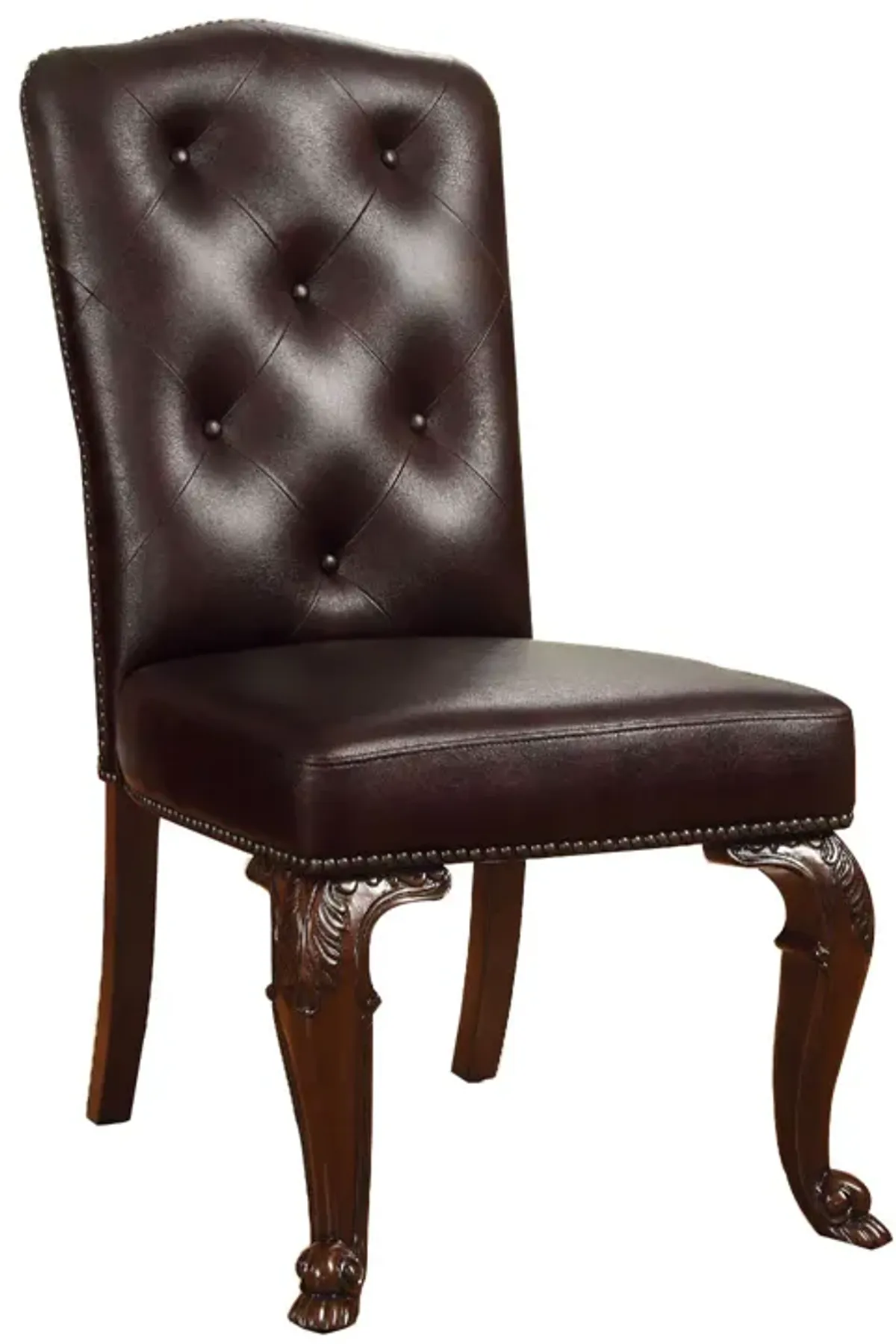 Bellagio Traditional Side Chair With Leather Upholstery, Set Of 2-Benzara