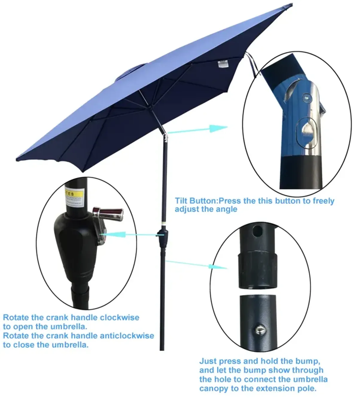 Waterproof Patio Umbrella with Tilt and Crank