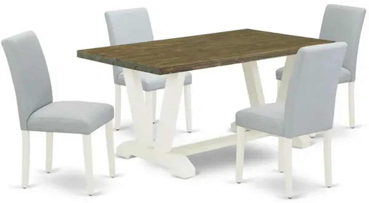 East West Furniture 5-Pc dining room table set Includes 4 Kitchen Chairs with Upholstered Seat and High Back and a Rectangular Dining Table - Linen White Finish