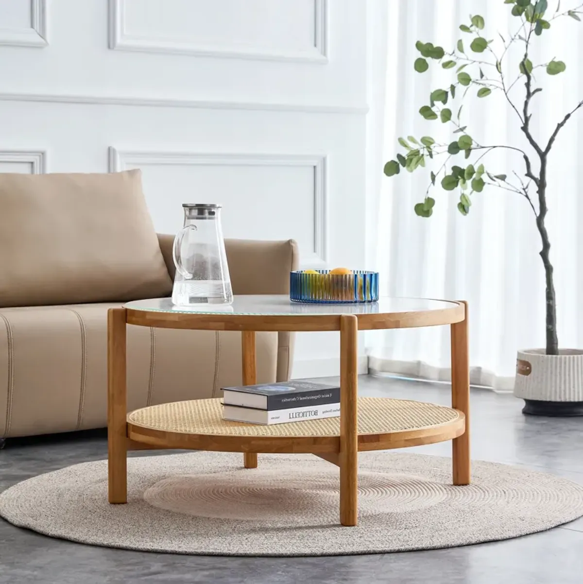 Modern Simple Solid Round Rattan Woven Side Table for Living, Dining, and Bedroom