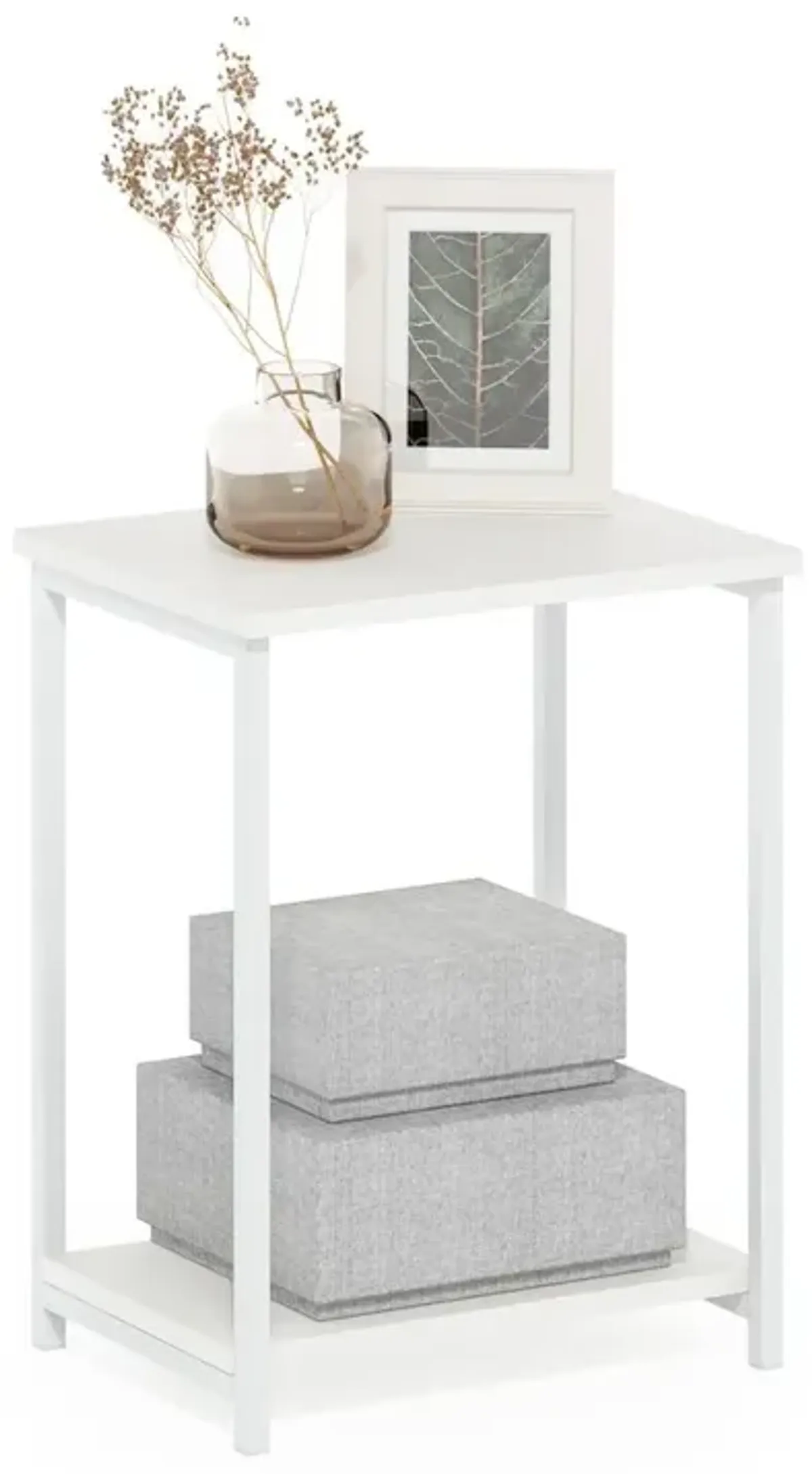 Simplistic Industrial Metal Frame End Table, 1-Pack, White/White