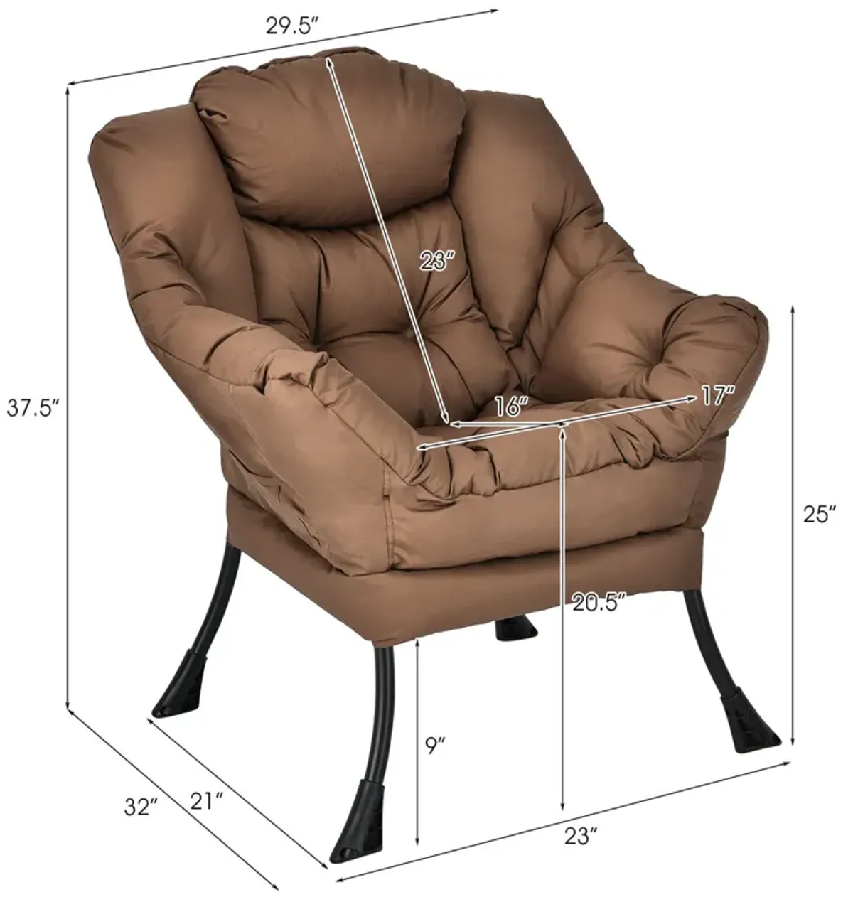 Modern Polyester Fabric Lazy Chair with Steel Frame and Side Pocket