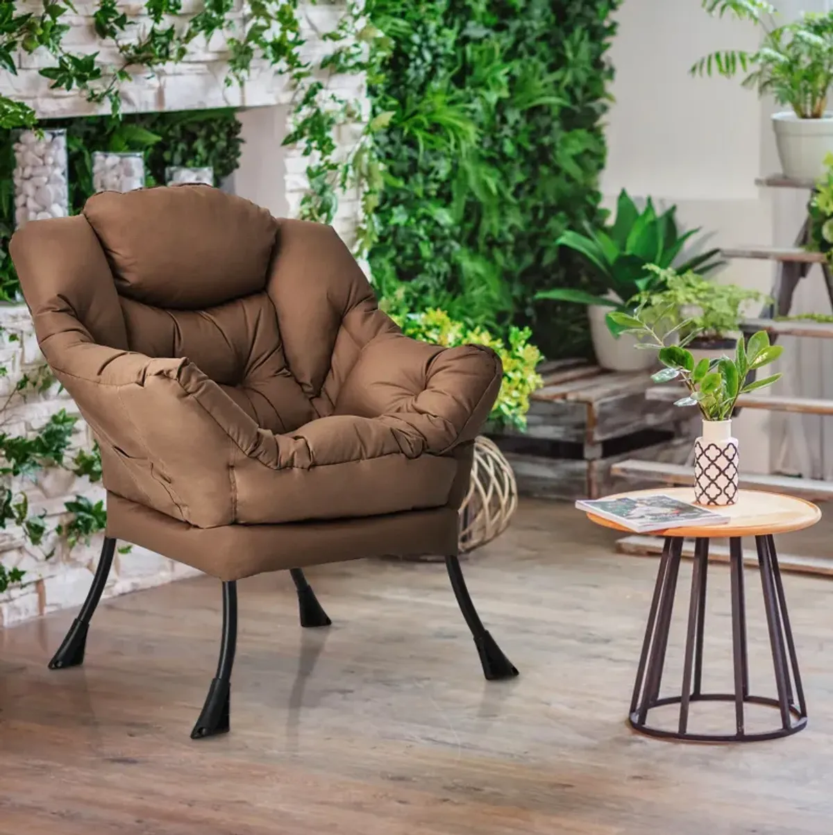 Modern Polyester Fabric Lazy Chair with Steel Frame and Side Pocket