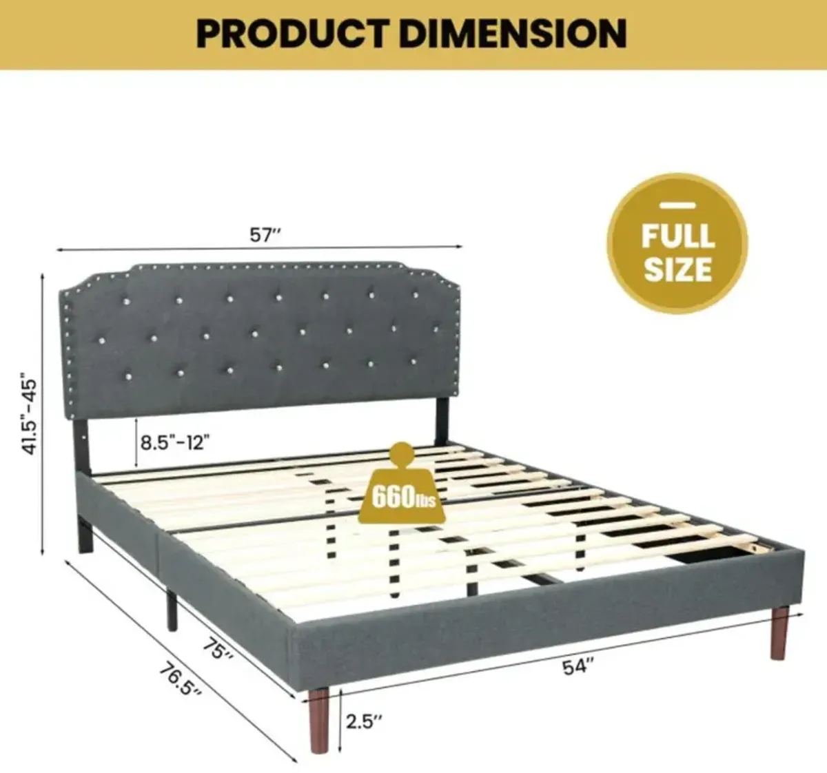 Hivvago Upholstered Bed Frame with Adjustable Diamond Button Headboard