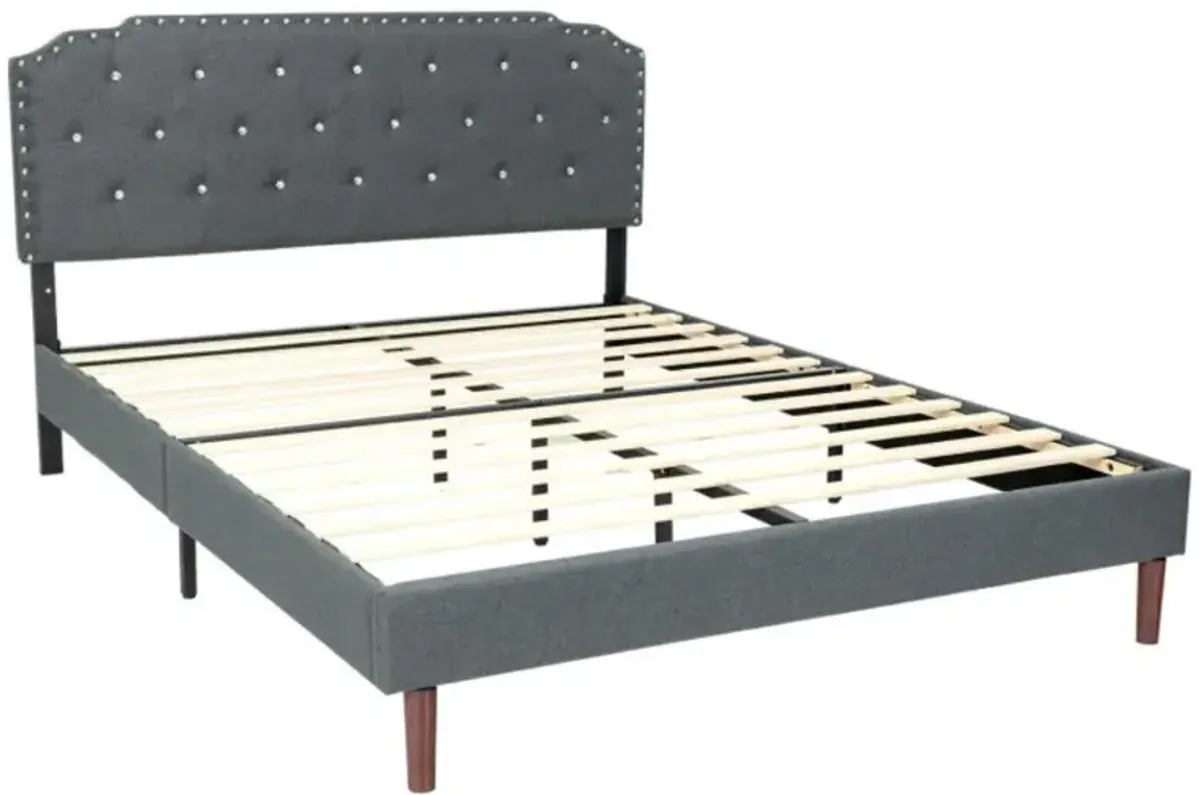 Hivvago Upholstered Bed Frame with Adjustable Diamond Button Headboard