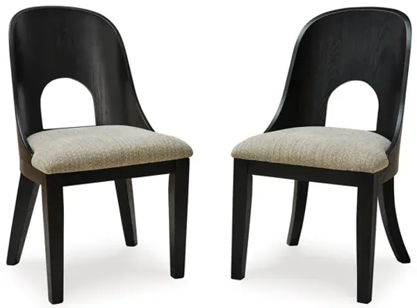 Robeck Dining Side Chair Set of 2, Herringbone Polyester, Black Wood - Benzara