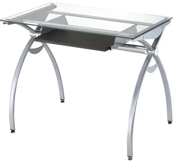 Techni Mobili Contempo Clear Glass Top Computer Desk With Pull Out Keyboard Panel. Color: Clear