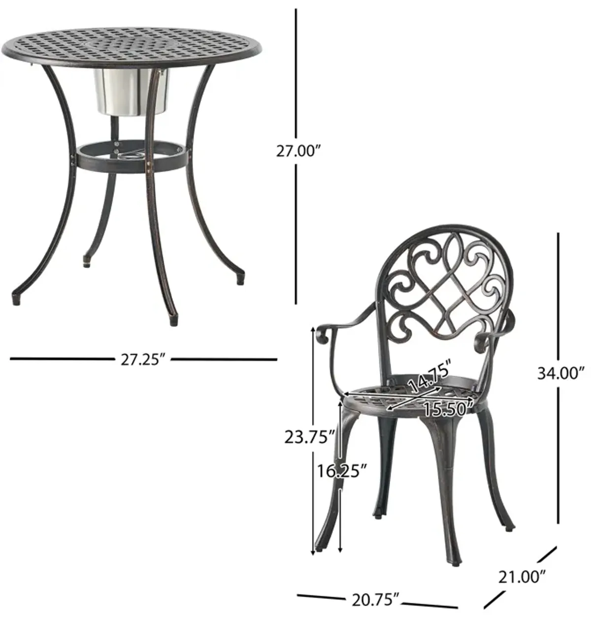 Outdoor Bistro Set with Ice Bucket for Entertaining