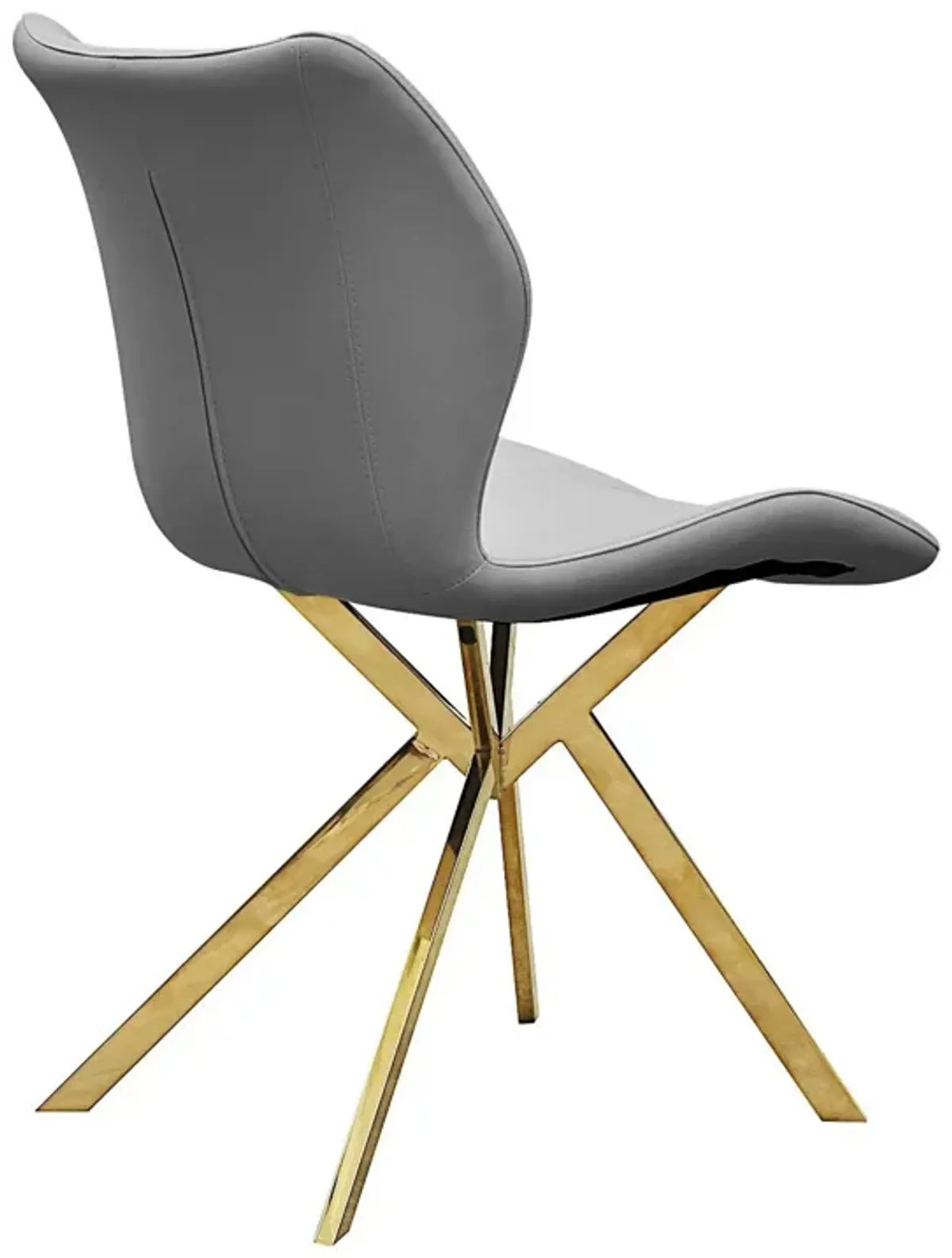 Anne 20 Inch Dining Chair, Set of 4, Vegan Faux Leather, Gold Legs, Gray - Benzara