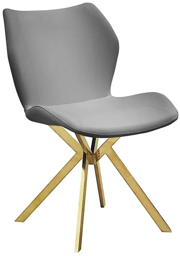 Anne 20 Inch Dining Chair, Set of 4, Vegan Faux Leather, Gold Legs, Gray - Benzara