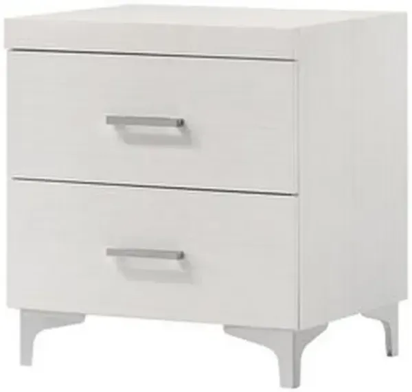 Nightstand with 2 Drawers and Bar Handle, White - Benzara
