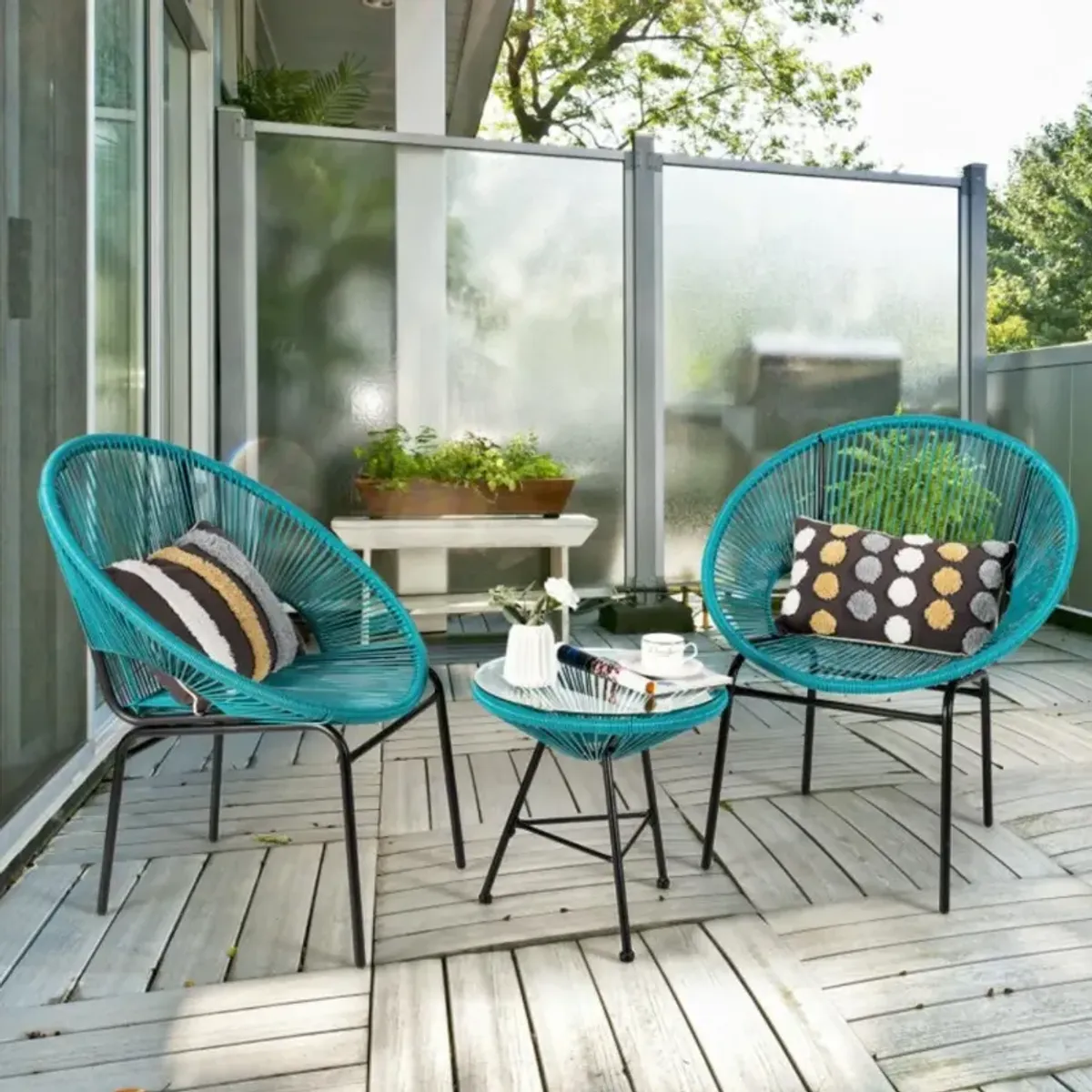 Hivvago 3 Pieces Patio Acapulco Furniture Bistro Set with Glass Table