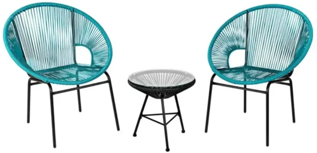 Hivvago 3 Pieces Patio Acapulco Furniture Bistro Set with Glass Table