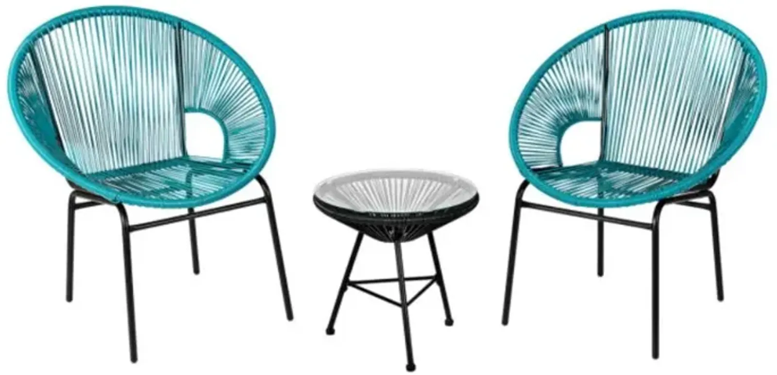 Hivvago 3 Pieces Patio Acapulco Furniture Bistro Set with Glass Table