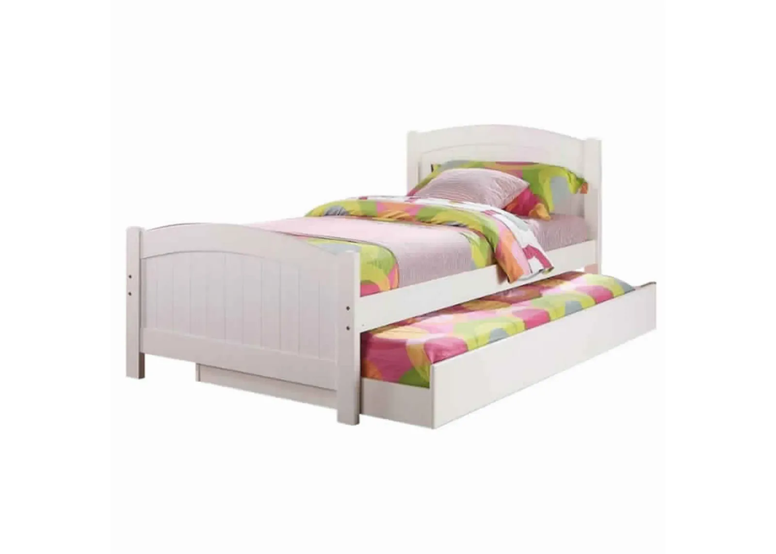 Stylish Twin Bed With Trundle,White-Benzara