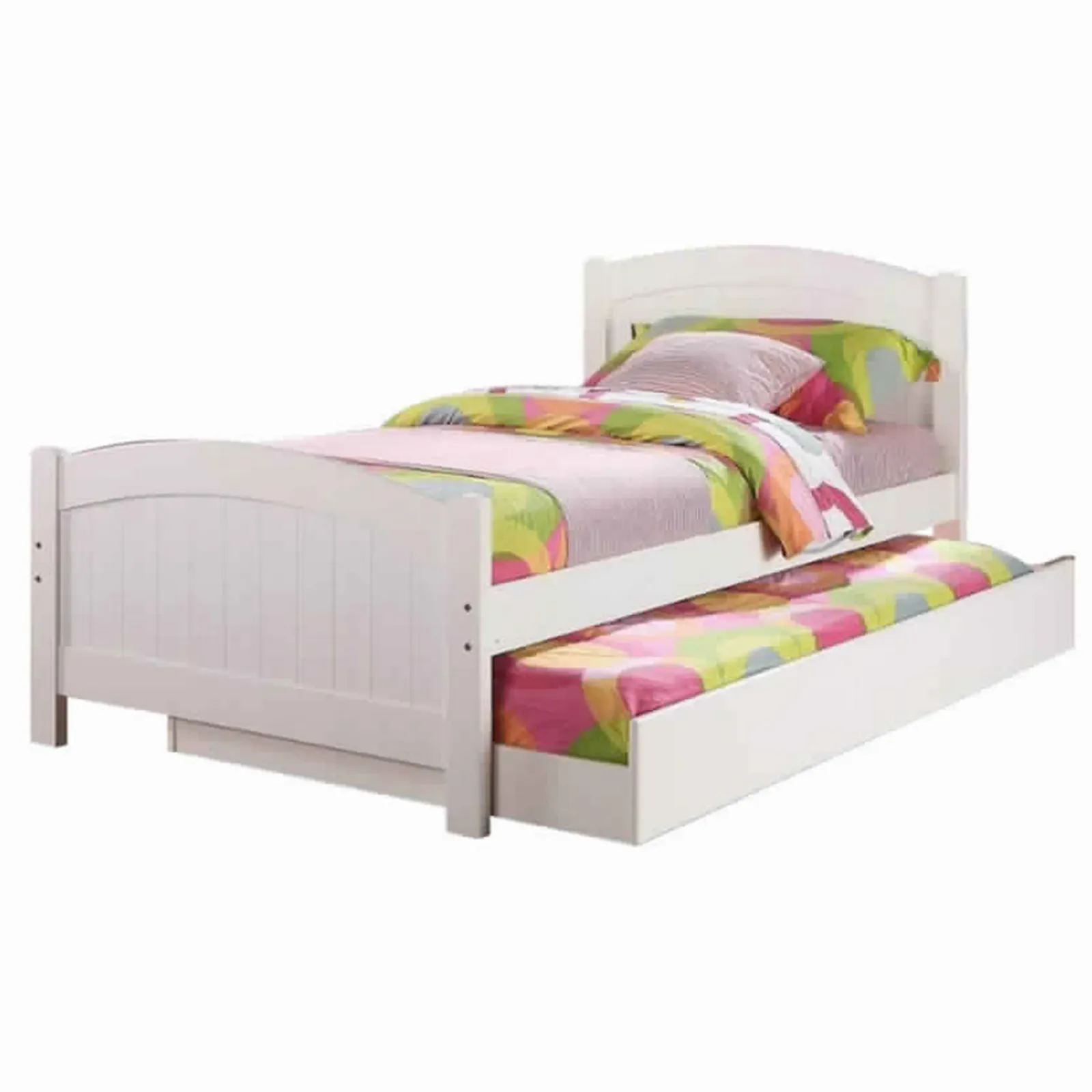 Stylish Twin Bed With Trundle,White-Benzara