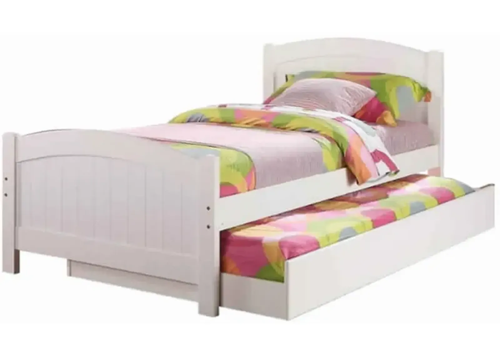 Stylish Twin Bed With Trundle,White-Benzara