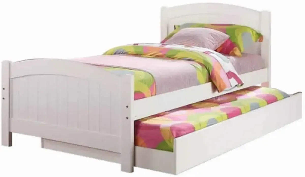 Stylish Twin Bed With Trundle,White-Benzara