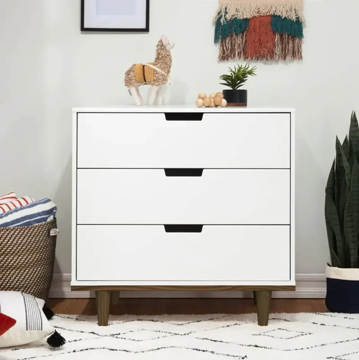 Hivvago Modern Mid-Century Style 3-Drawer Dresser Chest in White Walnut Wood Finish